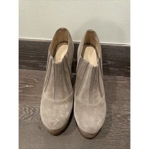 Fendi Suede Booties Heels Women Size 40 Grey With Wooden Heel
